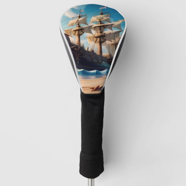 Tropical Beach Pirate Ship Golf Head Cover (Front)