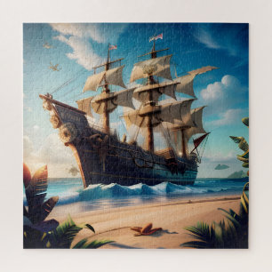 Tropical Beach Pirate Ship Jigsaw Puzzle