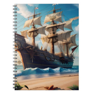 Tropical Beach Pirate Ship Notebook