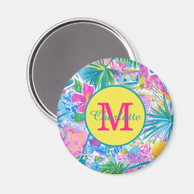 Tropical Beach Postcards Monogram Magnet (Front/Back)