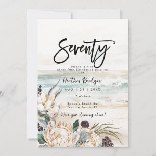 Tropical beach protea 70th birthday party invitation