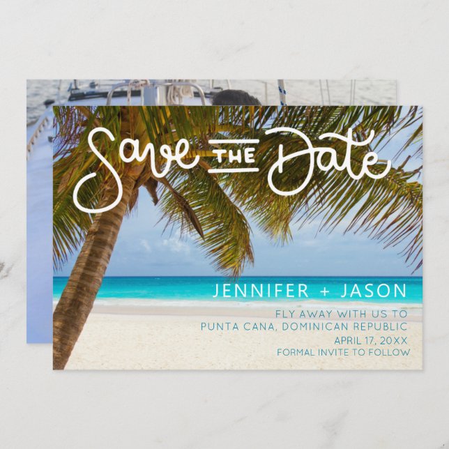 Tropical Beach Punta Cana Dominican Wedding Save The Date (Front/Back)