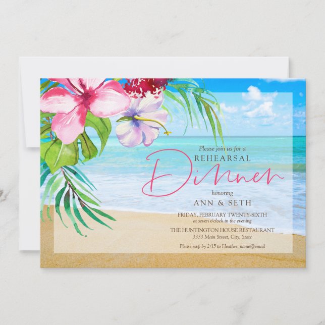Tropical Beach Rehearsal Dinner Invitation (Front)