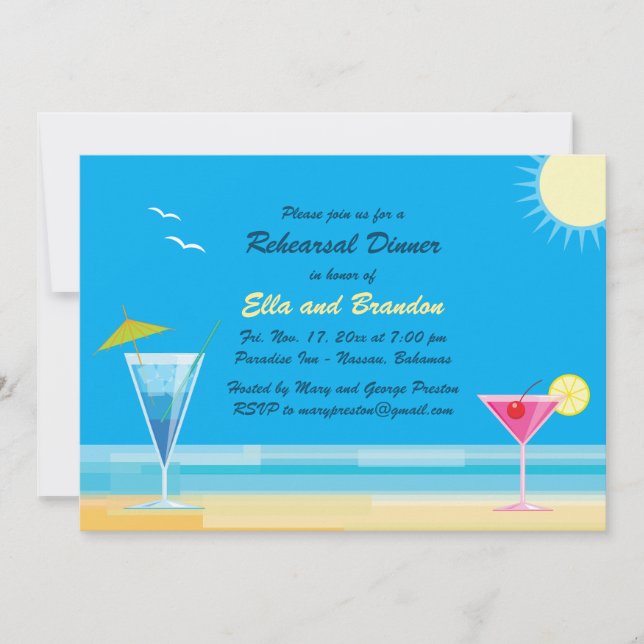 Tropical Beach Rehearsal Dinner Invitation (Front)