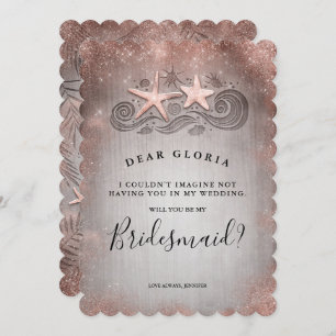 Tropical Beach Rose Gold Bridesmaid Proposal Invitation