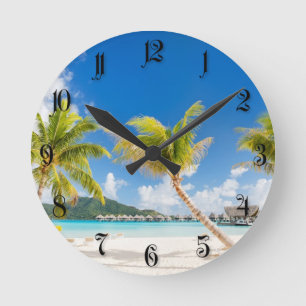 Tropical beach round clock