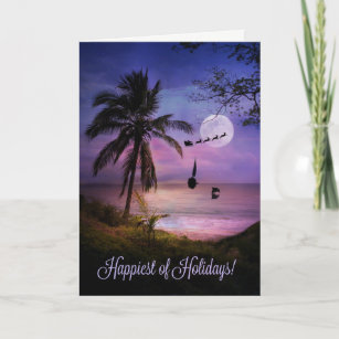 Tropical Beach Sailing Happy Holidays Card