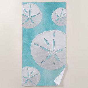 Tropical Beach Sand Dollar Turquoise Watercolor Beach Towel