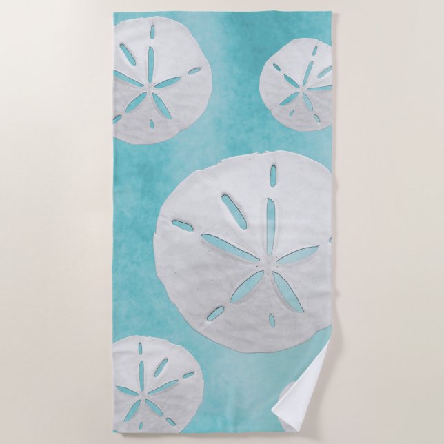 Tropical Beach Sand Dollar Turquoise Watercolor  Beach Towel (Front)