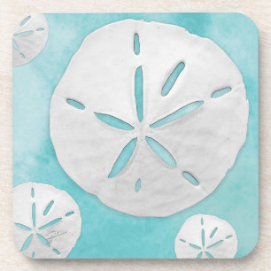 Tropical Beach Sand Dollar Turquoise Watercolor Coaster