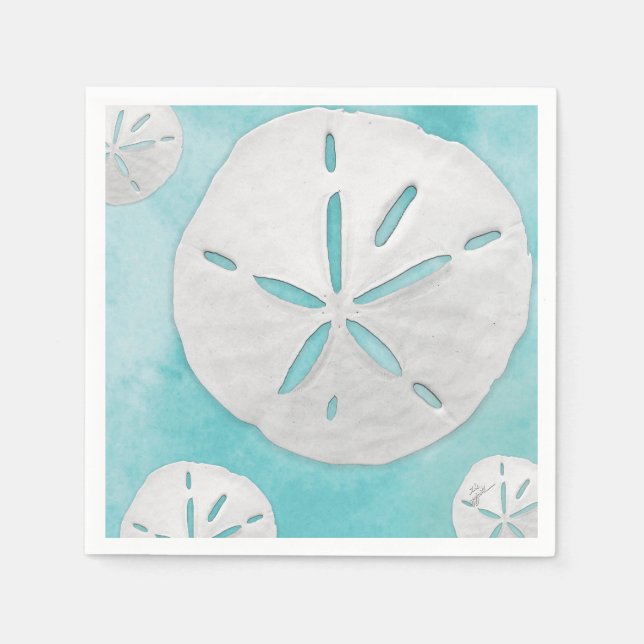 Tropical Beach Sand Dollar Turquoise Watercolor Napkin (Front)