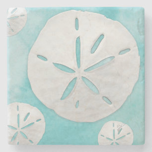 Tropical Beach Sand Dollar Turquoise Watercolor Stone Coaster