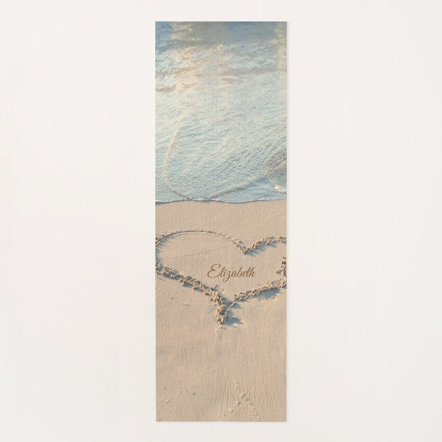 Tropical Beach, Sand,Heart Personalised  Yoga Mat (Front)