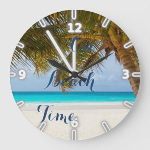 Tropical Beach,Sand Ocean Sky Palm Large Clock