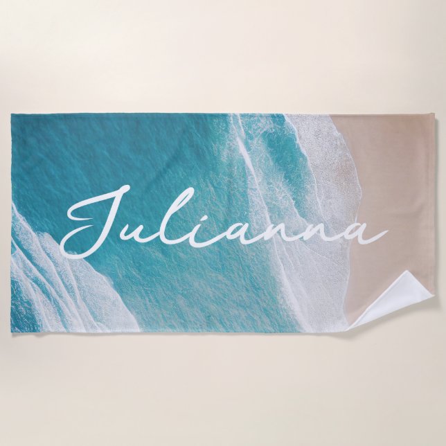 Tropical Beach Sand Ocean Waves  Beach Towel (Front)