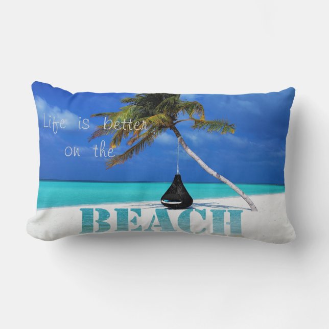 Tropical Beach,Sand ,Palm Lumbar Cushion (Front)