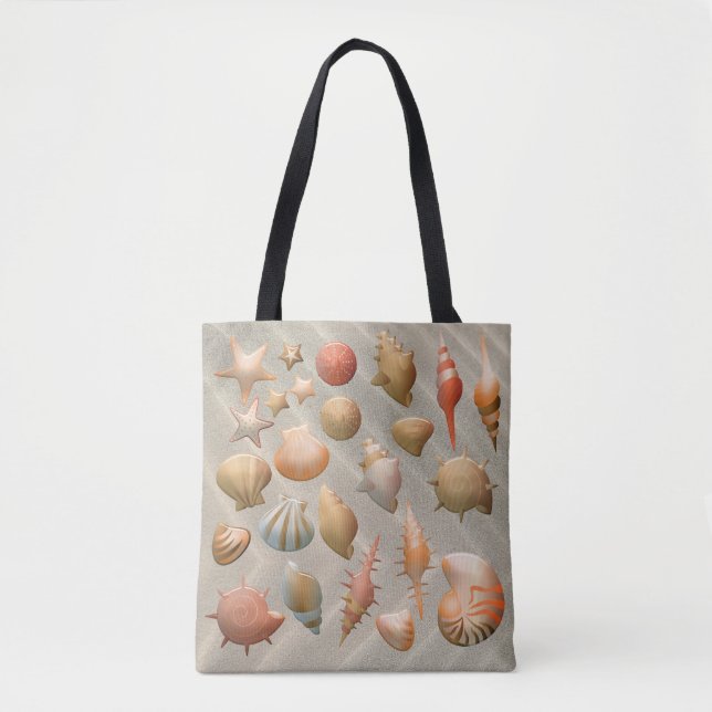 Tropical Beach Sand Seashells Summer Vacation Tote Bag (Front)