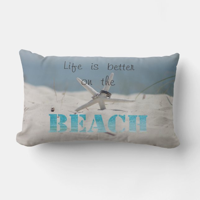 Tropical Beach,Sand ,Seastar,Wedding Rings Lumbar Cushion (Front)