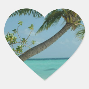 Tropical Beach Sand Sun Water Ocean Waves Surf Art Heart Sticker