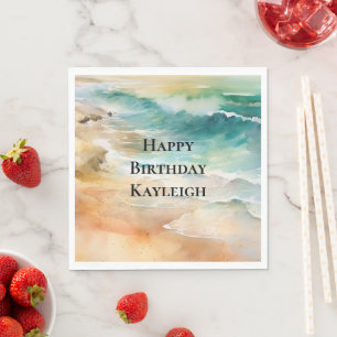 Tropical Beach Sand Turquoise Sea Birthday Napkin