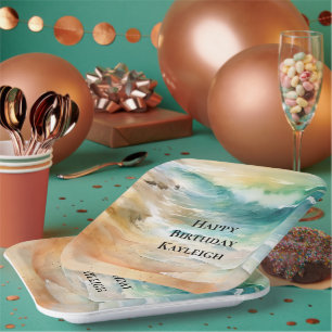 Tropical Beach Sand Turquoise Sea Birthday Paper Plate