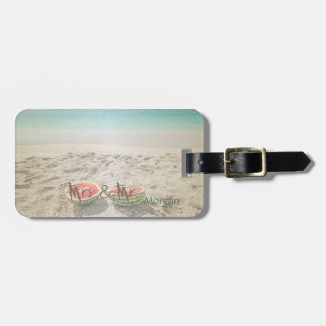 Tropical Beach ,Sand,Watermelon,-Personalised Luggage Tag (Front Horizontal)