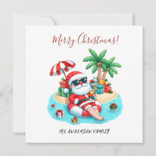 Tropical Beach Santa Christmas  Card