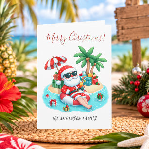Tropical Beach Santa Christmas  Card