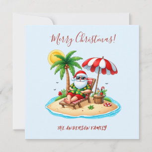 Tropical Beach & Santa Christmas  Card