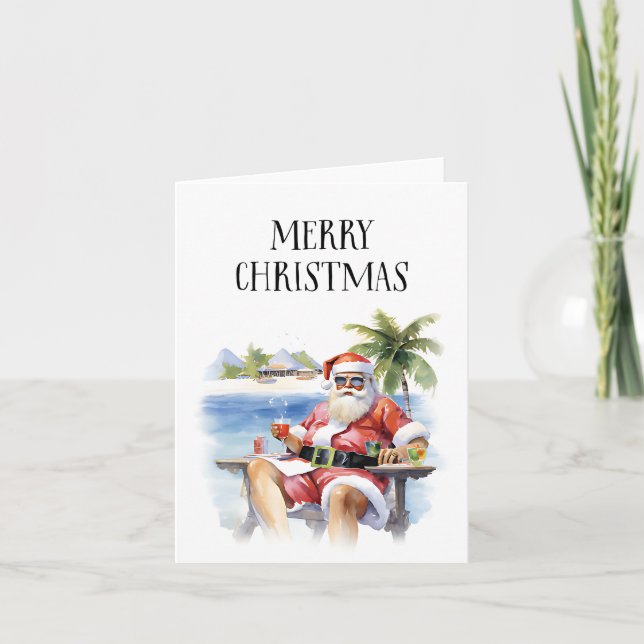 Tropical/Beach Santa Christmas Card (Front)
