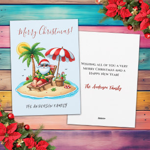 Tropical Beach & Santa Christmas  Holiday Card