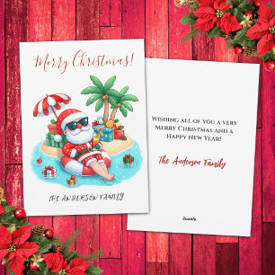 Tropical Beach Santa Christmas  Holiday Card