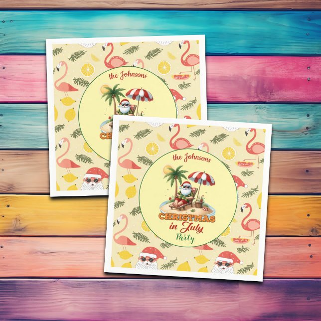 Tropical Beach & Santa Christmas in July Party Napkin (Creator Uploaded)