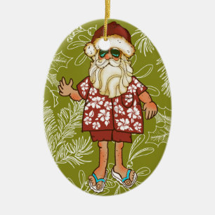 Tropical Beach Santa Christmas Ornament