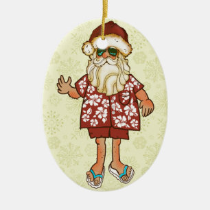 Tropical Beach Santa Christmas Ornament