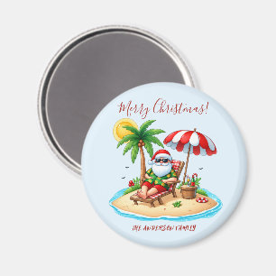 Tropical Beach & Santa Christmas Party Magnet