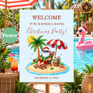Tropical Beach & Santa Christmas Party Welcome Poster