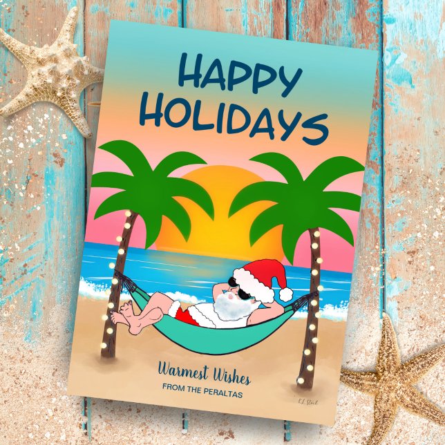 Tropical Beach Santa Hammock Palm Tree Christmas Holiday Card (Creator Uploaded)