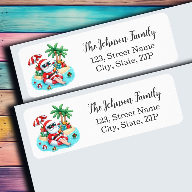 Tropical Beach Santa Return Address Label (Creator Uploaded)