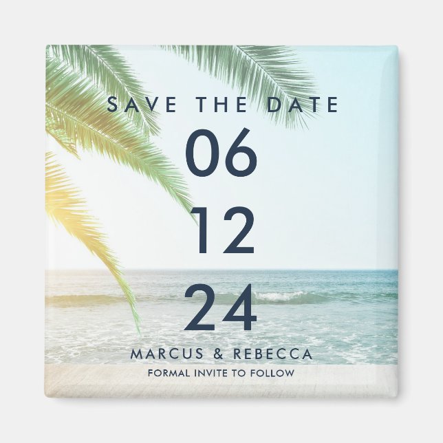 Tropical Beach Save Date Wedding Magnet (Front)