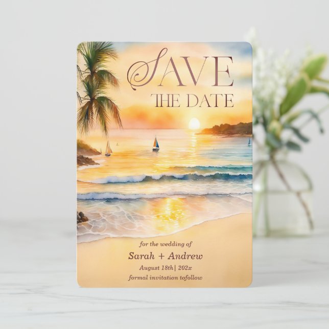 Tropical Beach Save The Date Template Printable (Standing Front)
