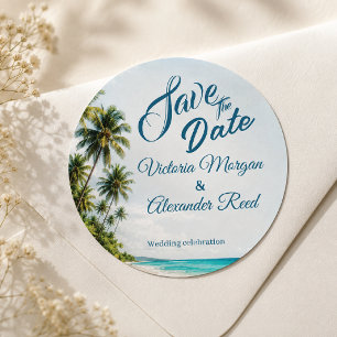 Tropical Beach Save the Date Wedding Sticker