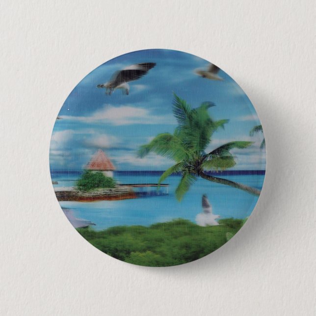 Tropical Beach Scene Art Print 6 Cm Round Badge (Front)