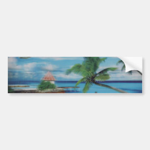 Tropical Beach Scene Art Print Bumper Sticker