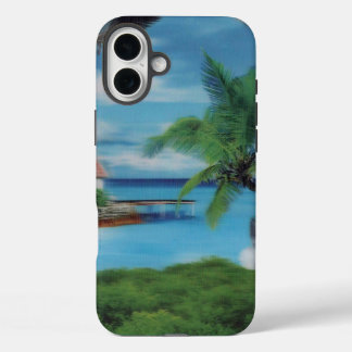Tropical Beach Scene Art Print iPhone 16 Plus Case