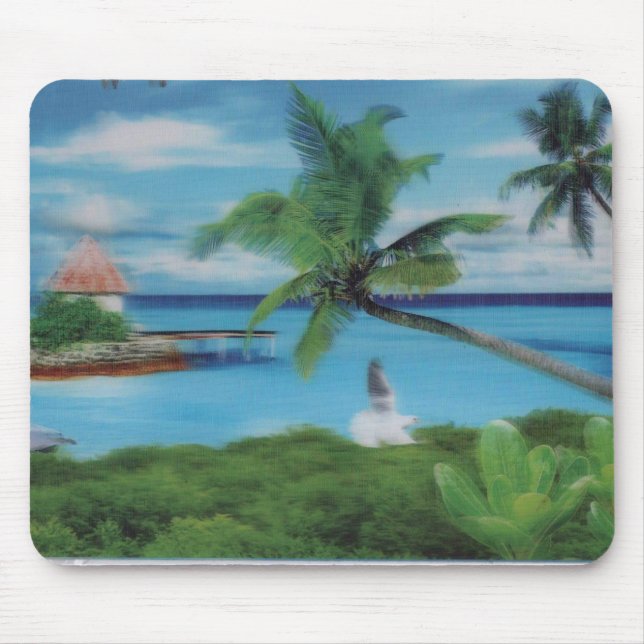 Tropical Beach Scene Art Print Mouse Mat (Front)