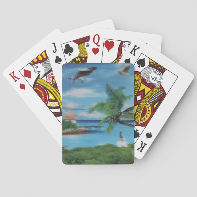 Tropical Beach Scene Art Print Playing Cards (Back)