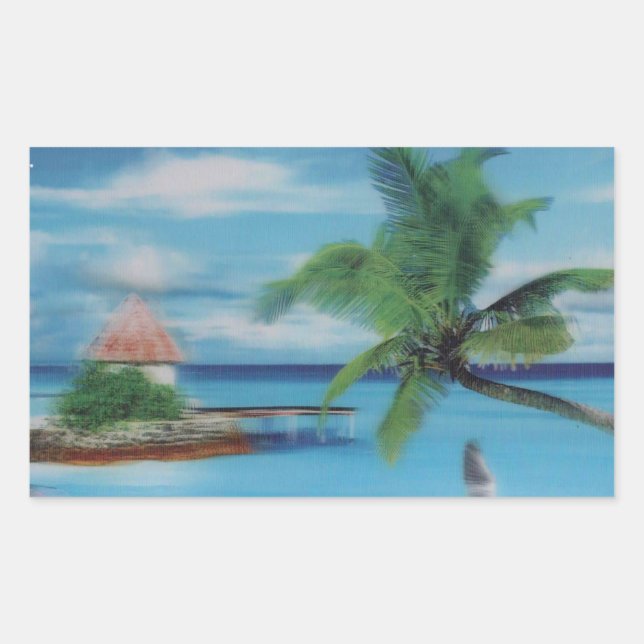 Tropical Beach Scene Art Print Rectangular Sticker (Front)