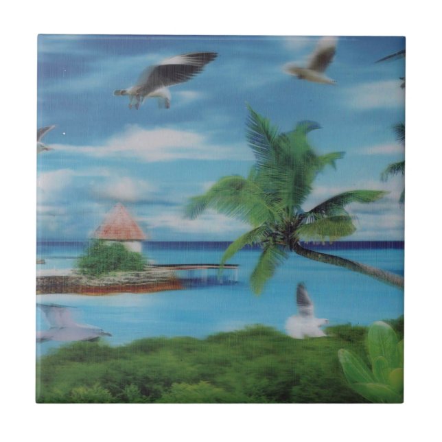 Tropical Beach Scene Art Print Tile (Front)