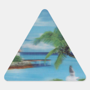 Tropical Beach Scene Art Print Triangle Sticker